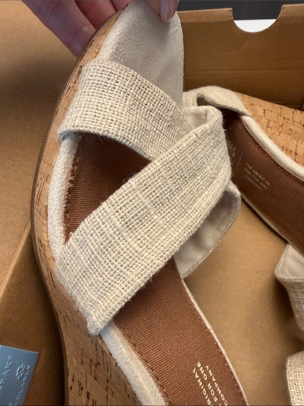 TOMS Sienna Natural Metallic Slubby Woven Cork Wedge Sandals - Picture 10 of 10